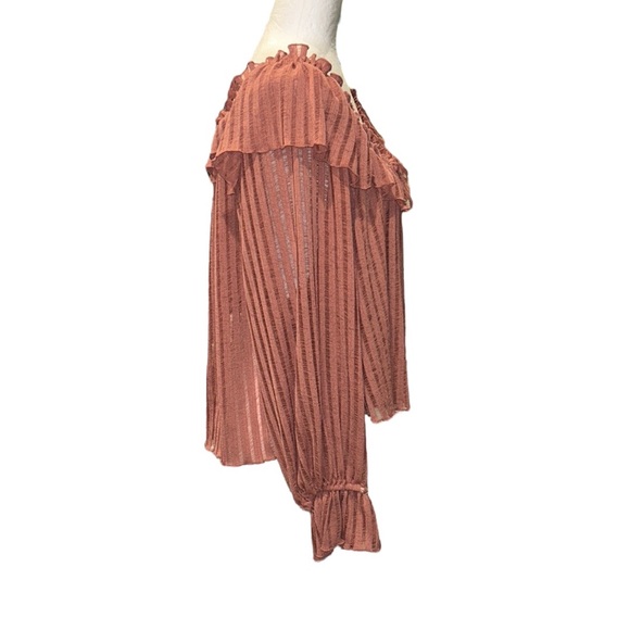 LN Anthropologie Long-Sleeve Sheer Striped Off Shoulder Cropped Top in Rose - S - Picture 9 of 16